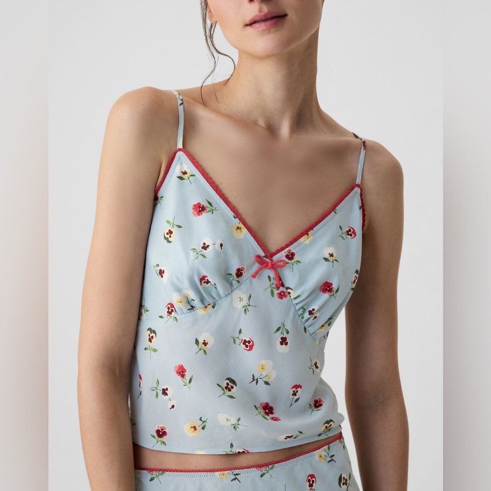 Gap x DOEN Floral Light Blue Lace-Trim Cami Top